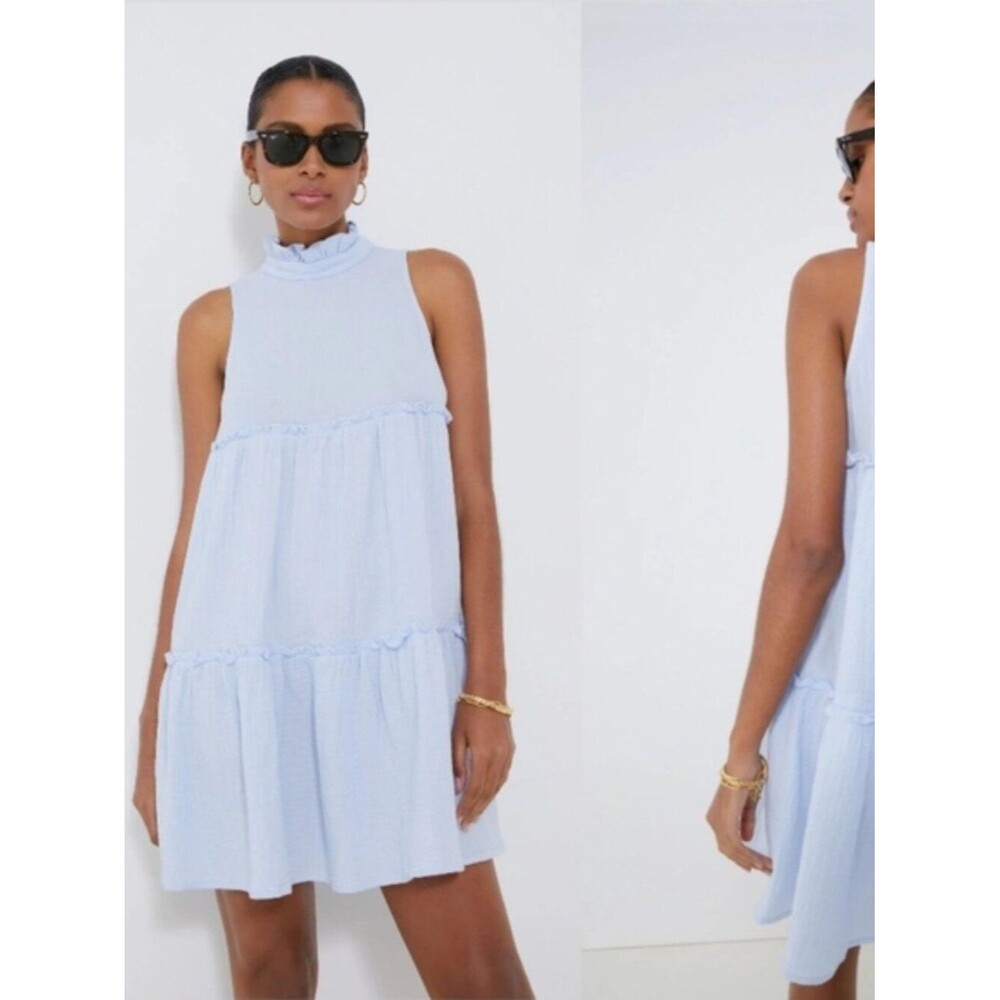 Pomander Place Blue Size Large Lightweight Gauze Morgan Mini Dress Women's